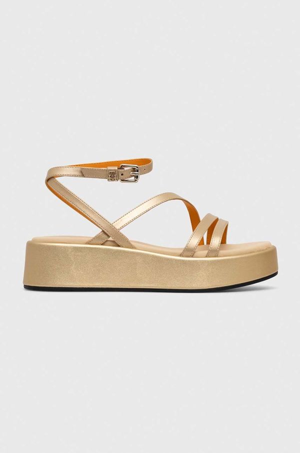 Tommy Hilfiger Kožne sandale Tommy Hilfiger TH STRAP GOLD PLATFORM za žene, boja: zlatna, s platformom, FW0FW07729