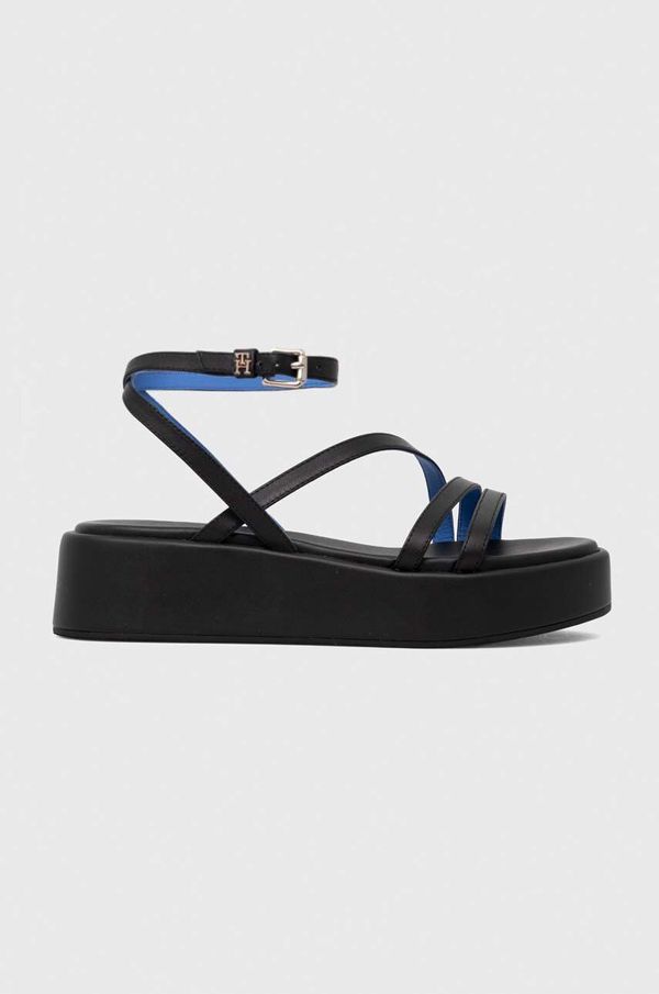 Tommy Hilfiger Kožne sandale Tommy Hilfiger TH STRAP PLATFORM za žene, boja: crna, s platformom, FW0FW07728