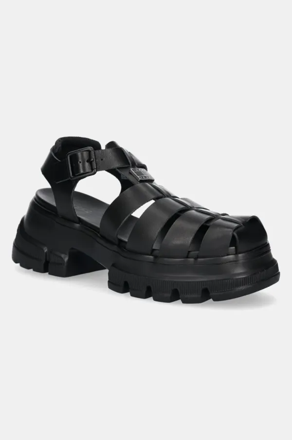 Tommy Jeans Kožne sandale Tommy Jeans FISHERMAN SANDAL za žene, boja: crna, s platformom, EN0EN02751