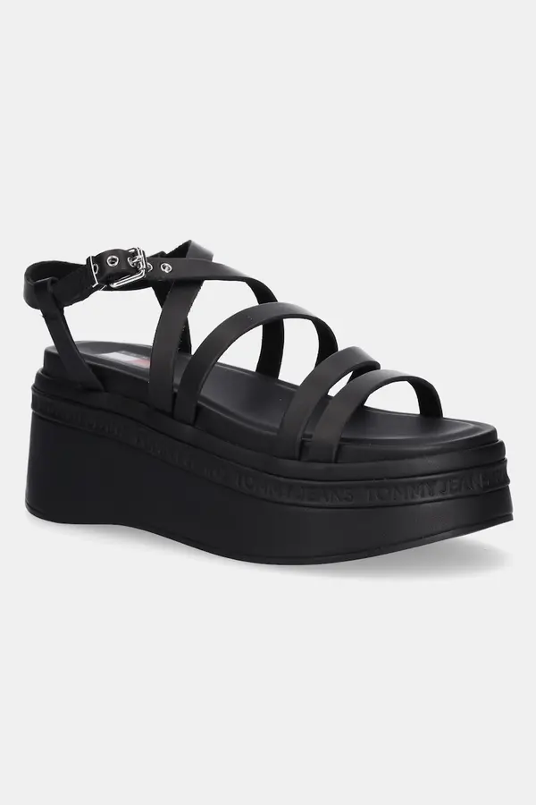 Tommy Jeans Kožne sandale Tommy Jeans WEDGY STRAPPY SANDAL