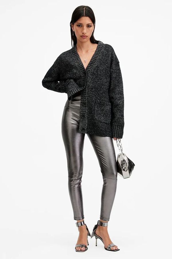 AllSaints Kožne tajice AllSaints CORA boja: srebrna, bez uzorka, W058TB