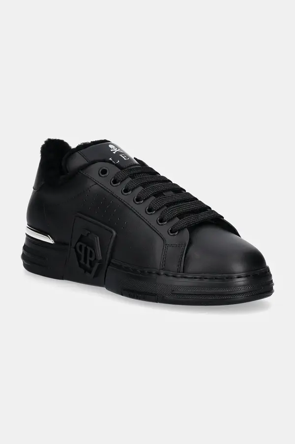Philipp Plein Kožne tenisice Philipp Plein Nappa Lo-Top Fur Hexagon boja: crna, USC0691 PLE075N 0202