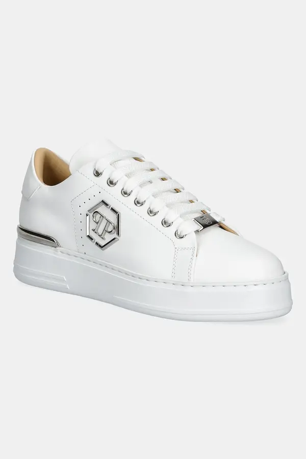 Philipp Plein Kožne tenisice Philipp Plein Nappa Lo-Top Hexagon boja: bijela, USC0670 PLE010N 01