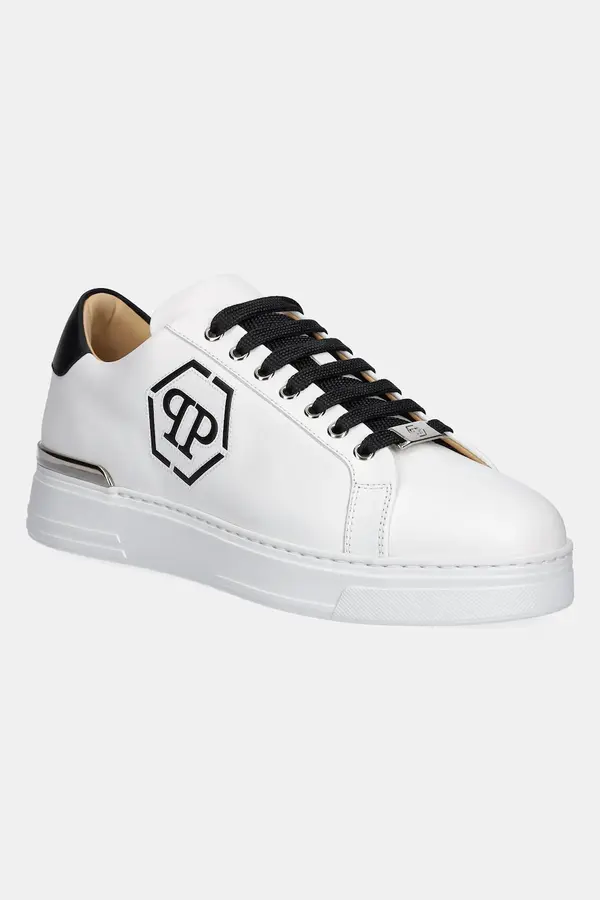 Philipp Plein Kožne tenisice Philipp Plein Nappa Lo-Top Hexagon boja: bijela, USC0692 PLE075N 02