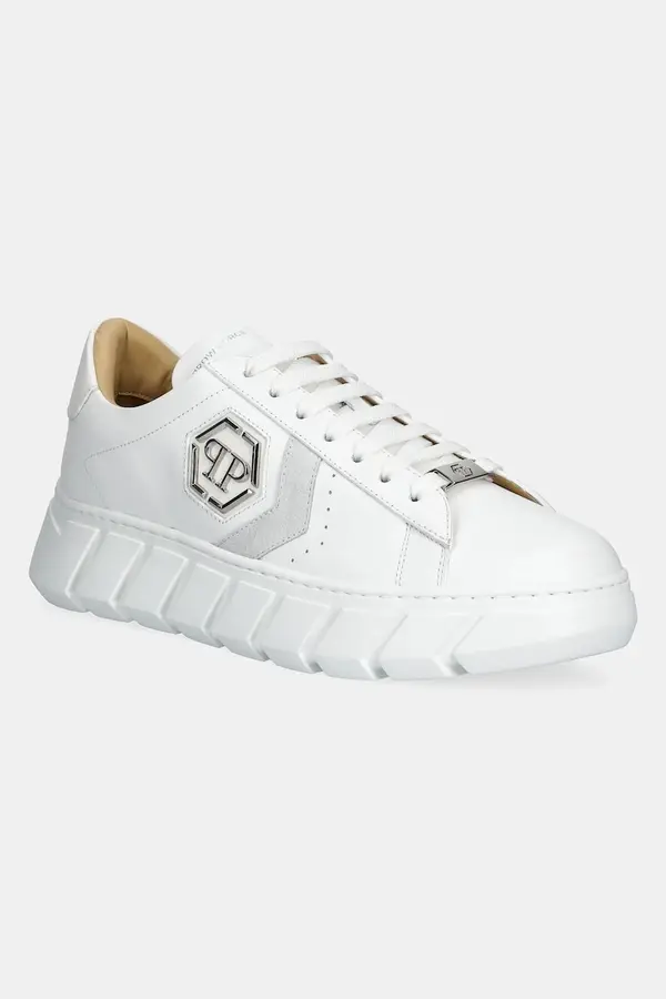 Philipp Plein Kožne tenisice Philipp Plein Nappa Lo-Top Hexagon boja: bijela, USC0698 PLE075N 01
