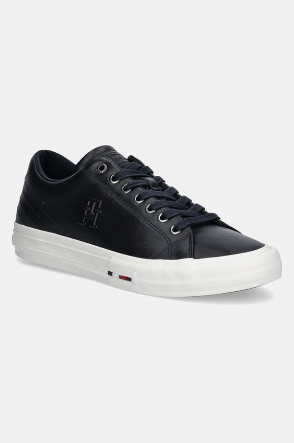 Tommy Hilfiger Kožne tenisice Tommy Hilfiger TH HI VULC STREET PATCH LTH boja: tamno plava, FM0FM05203