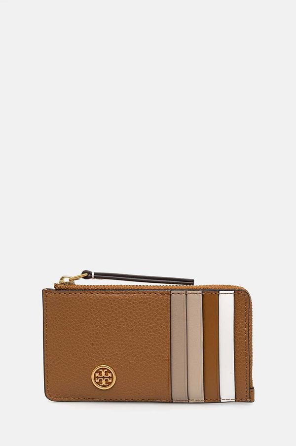 Tory Burch Kožni etui za kartice Tory Burch Robinson Pebbled boja: smeđa, 146012