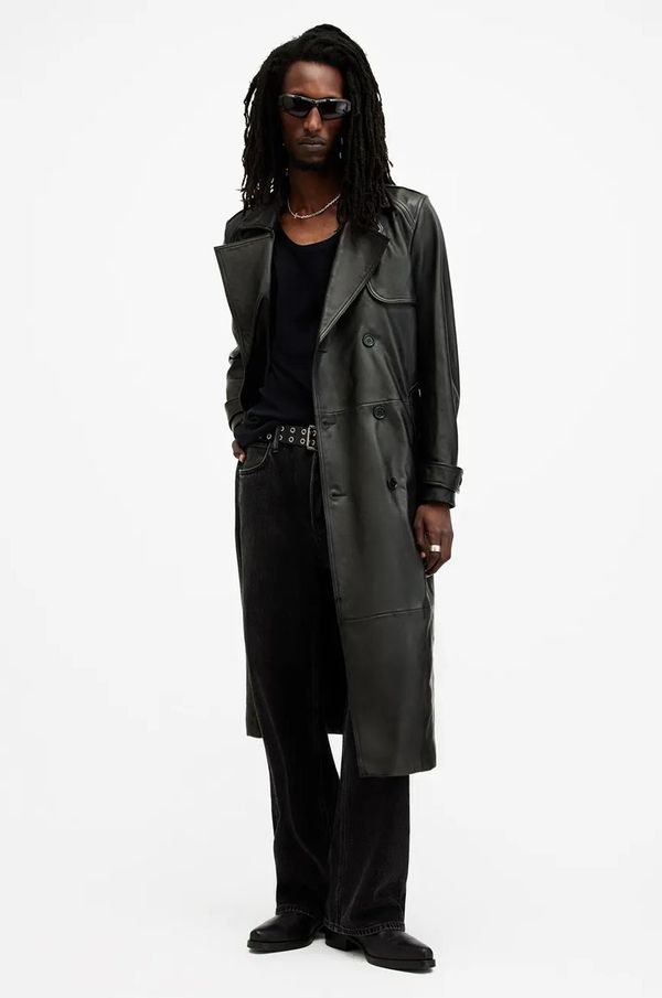 AllSaints Kožni kaput AllSaints NEO za muškarce, boja: crna, za prijelazno razdoblje, kopčanje u dva reda, M005LB