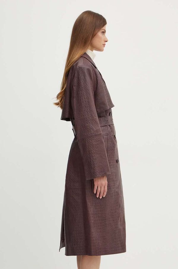 Boss Kožni kaput BOSS za žene, boja: bordo, za prijelazno razdoblje, kopčanje u dva reda, 50518238