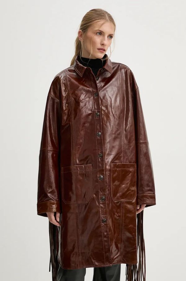 Herskind Kožni kaput Herskind Ellen za žene, boja: smeđa, za prijelazno razdoblje, oversize, 5302125