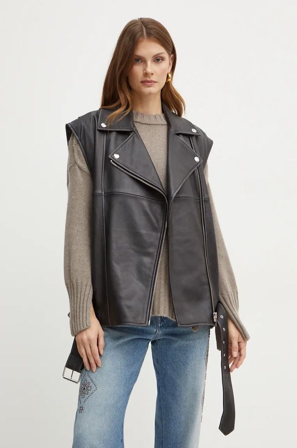 Weekend Max Mara Kožni prsluk Weekend Max Mara za žene, boja: crna, za prijelazno razdoblje, 2425446012600