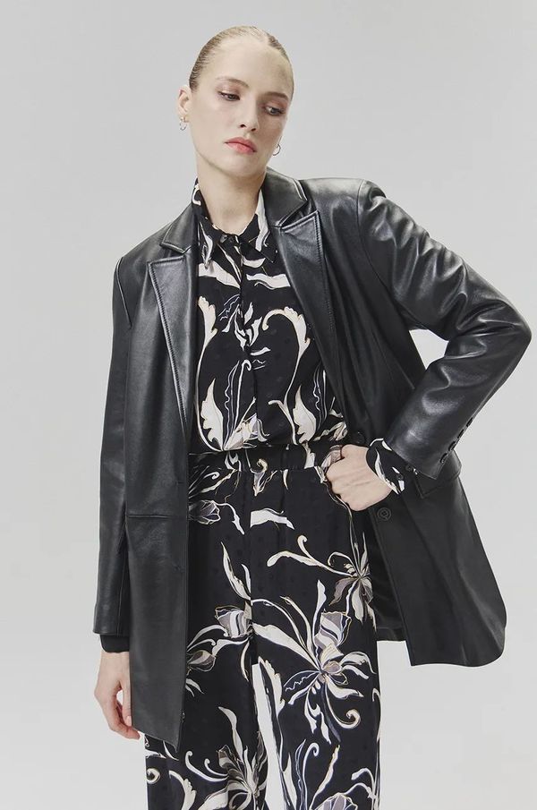 Answear Lab Kožni sako Answear Lab boja: crna, jednoredno zakopčavanje, bez uzorka