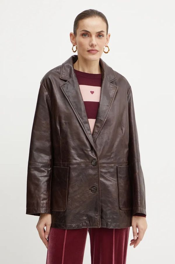 Max&Co. Kožni sako MAX&Co. boja: smeđa, oversize, bez uzorka, 2426446023200