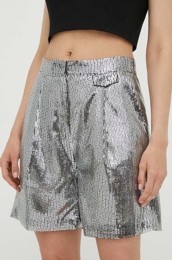 2NDDAY Kratke hlače 2NDDAY za žene, boja: srebrna, s aplikacijom, visoki struk
