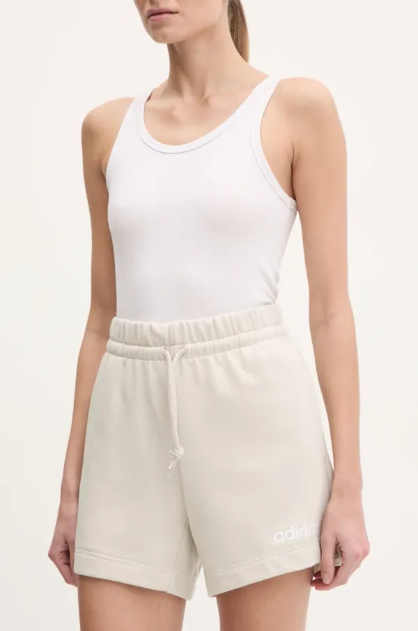 adidas Kratke hlače adidas Essentials Linear za žene, boja: bež, s tiskom, visoki struk, JD3170