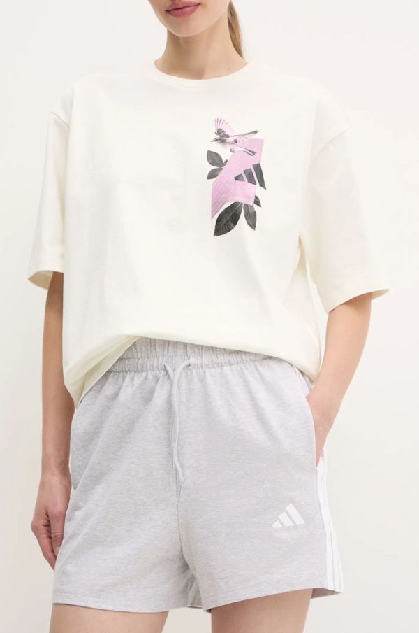 adidas Kratke hlače adidas Essentials za žene, boja: siva, s aplikacijom, srednje visoki struk, IN6174