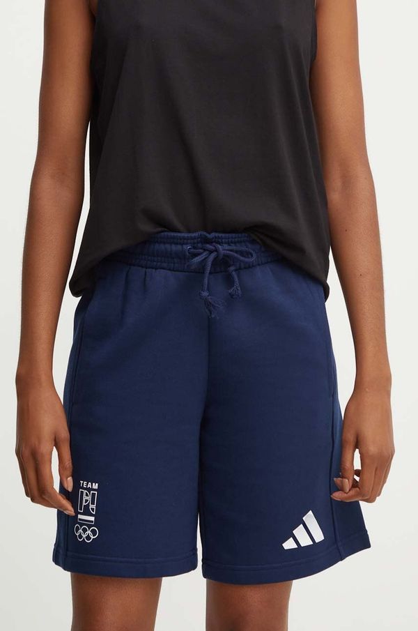 adidas Performance Kratke hlače adidas Performance Olympic za žene, boja: tamno plava, s tiskom, visoki struk, JF9049