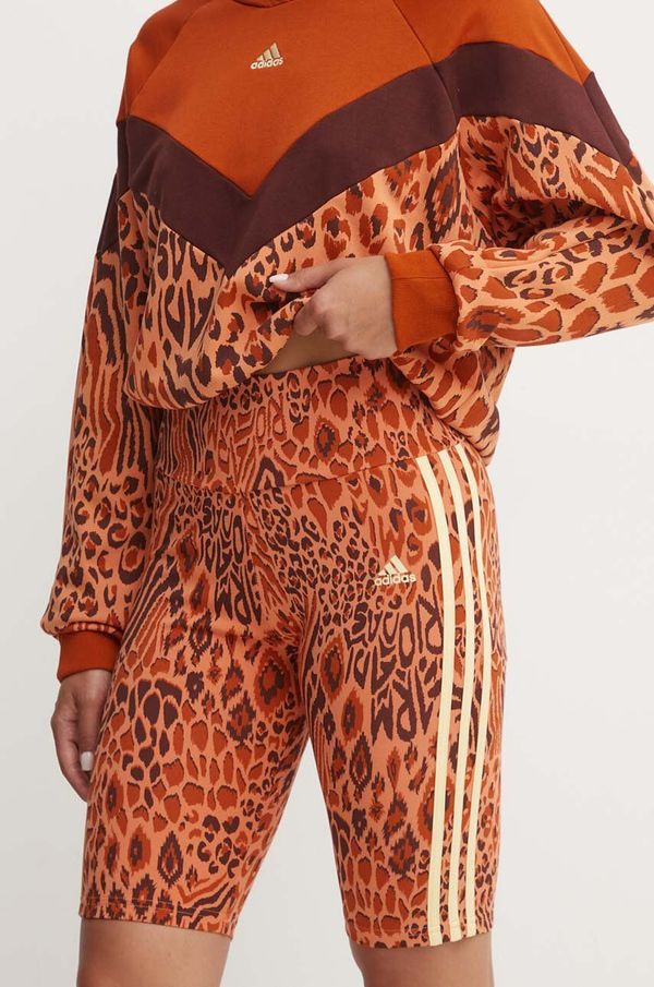 adidas Kratke hlače adidas za žene, boja: narančasta, s uzorkom, visoki struk, IV9737