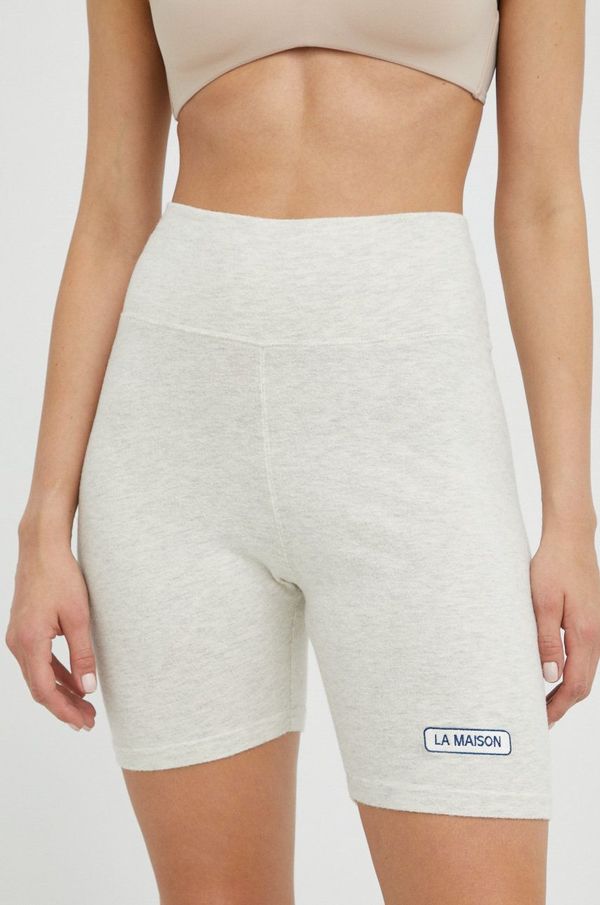 American Vintage Kratke hlače American Vintage za žene, boja: bež, s aplikacijom, visoki struk