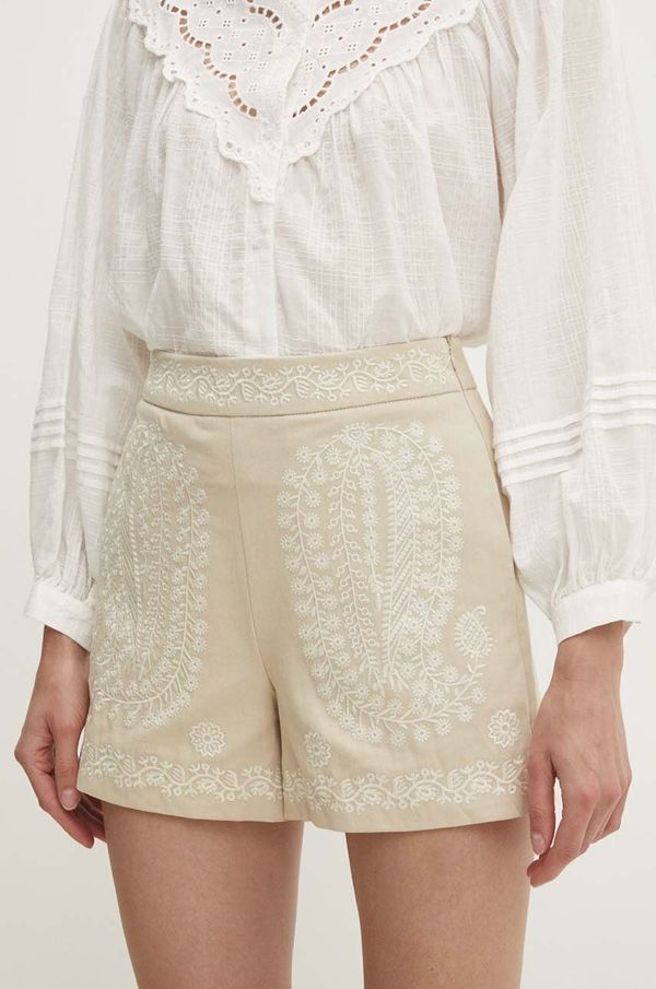 Answear Lab Kratke hlače Answear Lab za žene, boja: bež, s aplikacijom, visoki struk