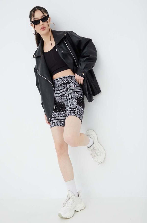 Champion Kratke hlače Champion za žene, boja: crna, s tiskom, visoki struk, 115128-KL001