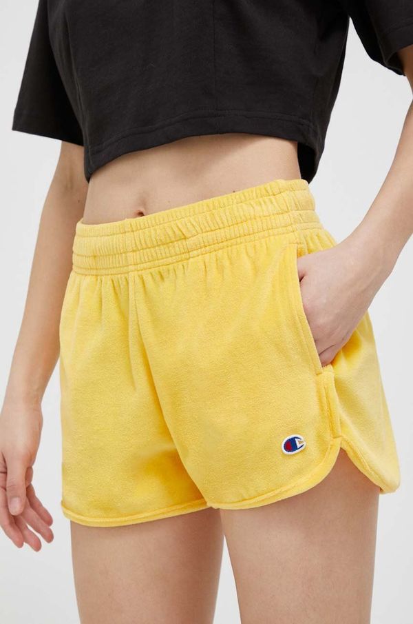 Champion Kratke hlače Champion za žene, boja: žuta, glatki materijal, visoki struk