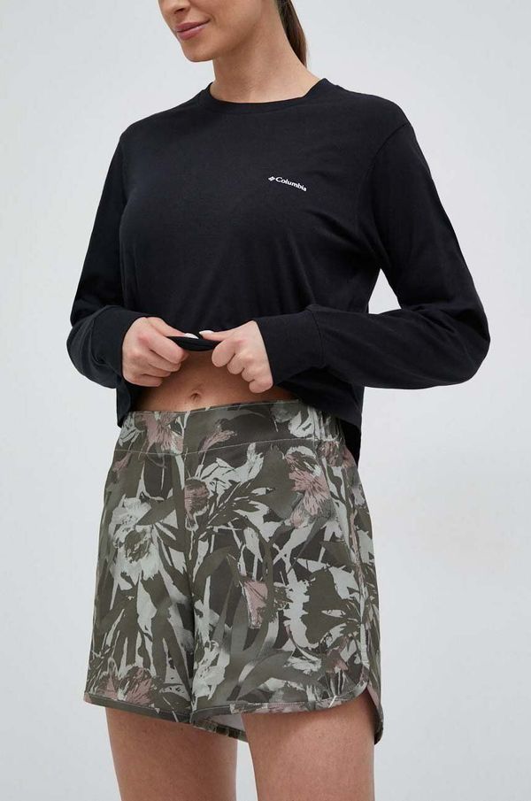 Columbia Kratke hlače Columbia za žene, boja: zelena, s uzorkom, srednje visoki struk