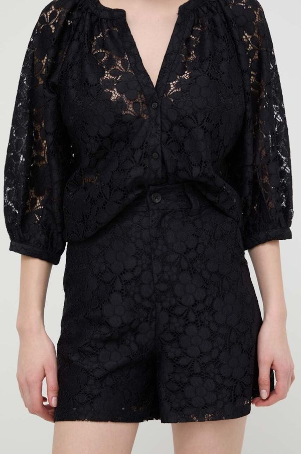Desigual Kratke hlače Desigual LACE za žene, boja: crna, bez uzorka, visoki struk, 24SWPW21