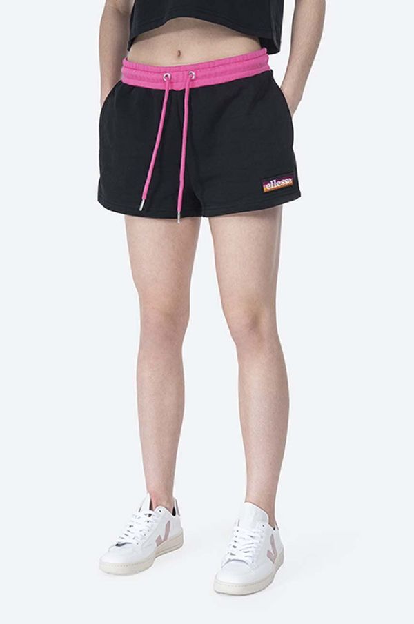 Ellesse Kratke hlače Ellesse Tang za žene, boja: crna, s aplikacijom, srednje visoki struk, SGI11073-WHITE