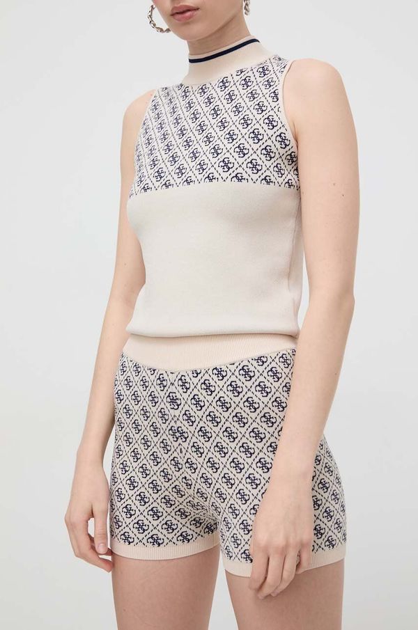 Guess Kratke hlače Guess za žene, boja: bež, s uzorkom, visoki struk