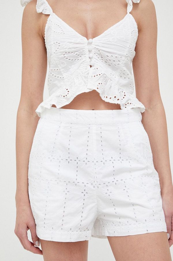 Guess Kratke hlače Guess za žene, boja: bijela, glatki materijal, visoki struk