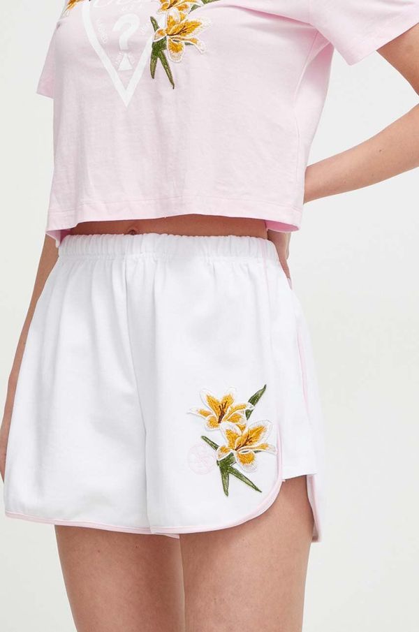 Guess Kratke hlače Guess za žene, boja: bijela, s uzorkom, visoki struk