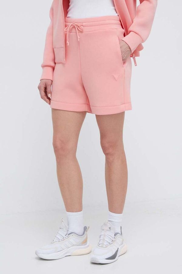 Guess Kratke hlače Guess za žene, boja: narančasta, bez uzorka, visoki struk