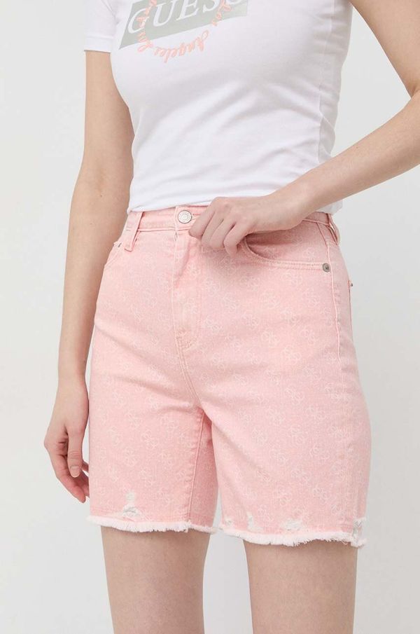 Guess Kratke hlače Guess za žene, boja: ružičasta, s uzorkom, visoki struk