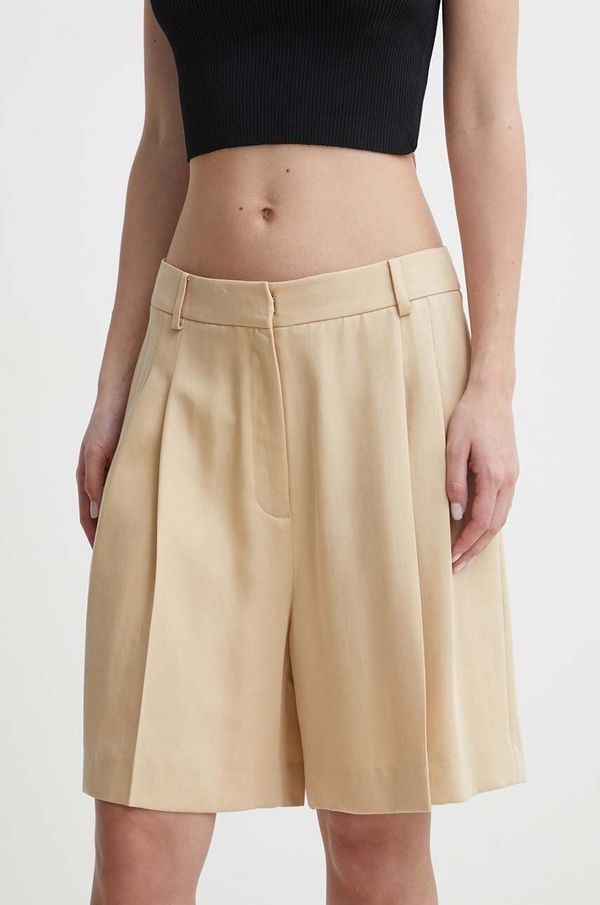 Hugo Kratke hlače HUGO za žene, boja: bež, bez uzorka, visoki struk, 50515044