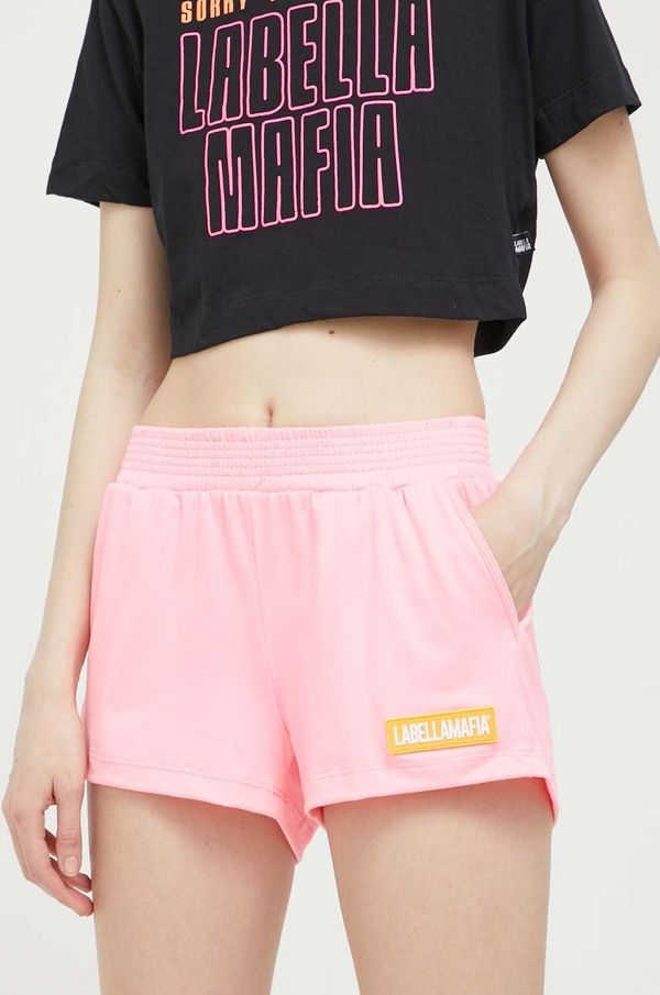 Labellamafia Kratke hlače LaBellaMafia za žene, boja: ružičasta, s aplikacijom, visoki struk