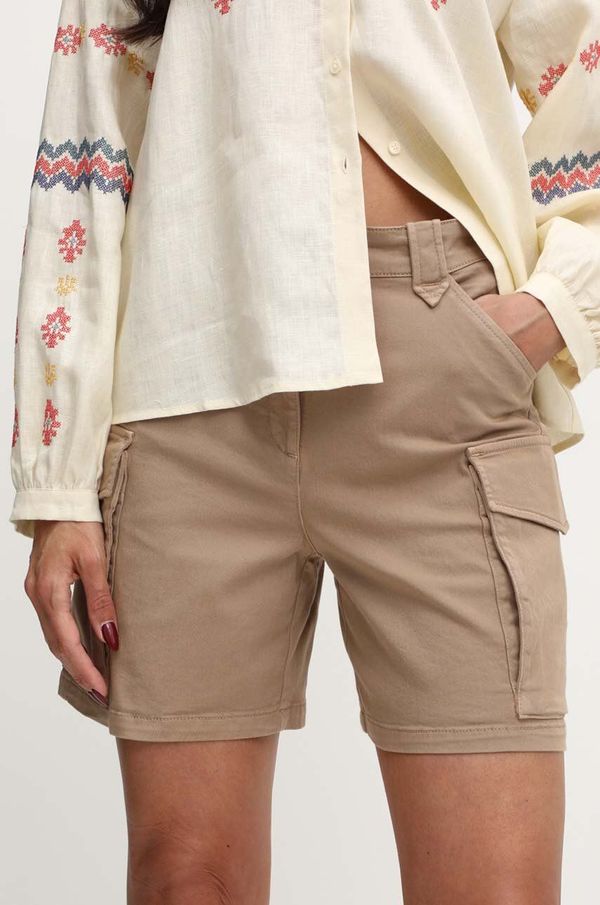 Max&Co. Kratke hlače MAX&Co. x FATMA MOSTAFA za žene, boja: smeđa, bez uzorka, visoki struk, 2418141012200