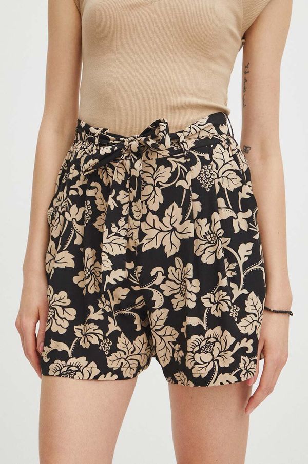 Medicine Kratke hlače Medicine za žene, boja: crna, s uzorkom, visoki struk