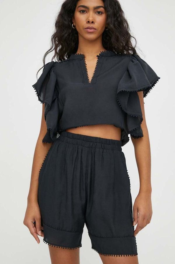 MUNTHE Kratke hlače MUNTHE za žene, boja: crna, bez uzorka, visoki struk