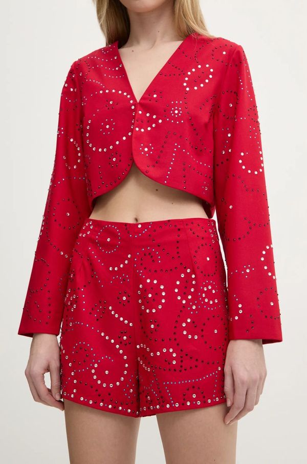 Never Fully Dressed Kratke hlače Never Fully Dressed Gem za žene, boja: crvena, s aplikacijom, visoki struk, NFDTR423