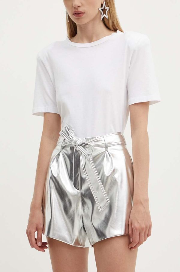 Never Fully Dressed Kratke hlače Never Fully Dressed Vegan Leather za žene, boja: srebrna, bez uzorka, visoki struk, NFDTR336