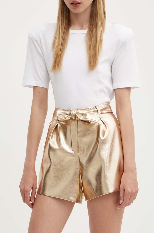 Never Fully Dressed Kratke hlače Never Fully Dressed Vegan Leather za žene, boja: zlatna, bez uzorka, visoki struk, NFDTR335