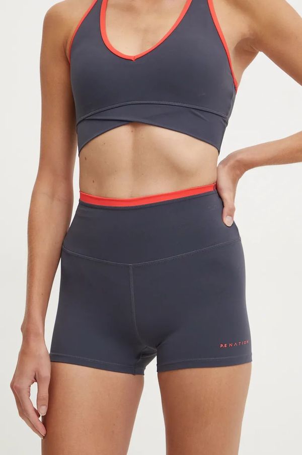 P.E Nation Kratke hlače P.E Nation Vita za žene, boja: siva, s aplikacijom, visoki struk, 243S432