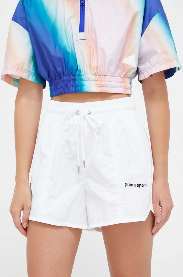 Puma Kratke hlače Puma za žene, boja: bijela, s aplikacijom, visoki struk