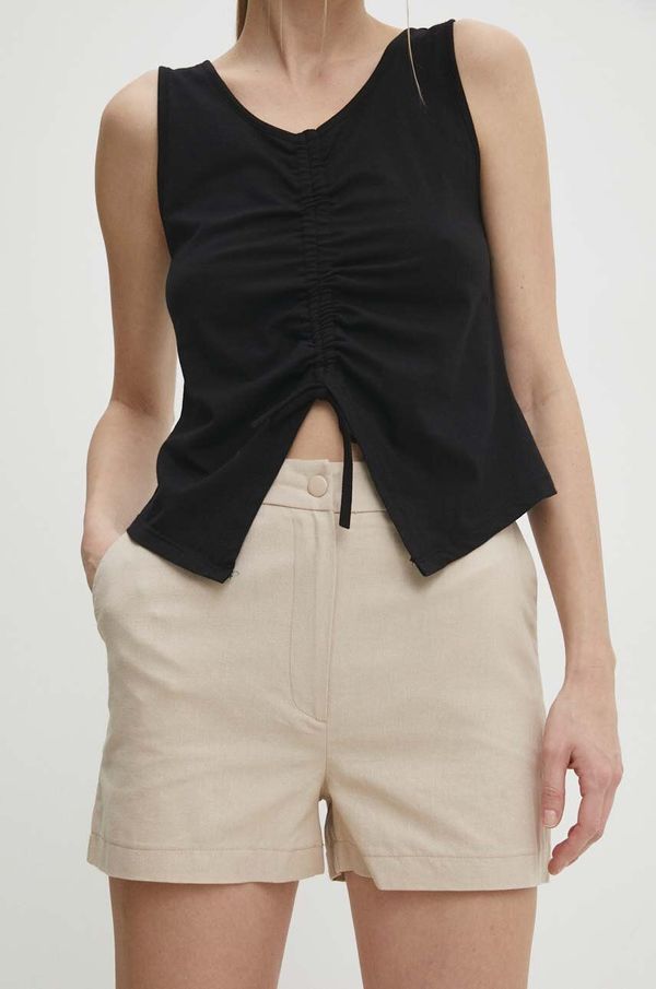 Answear Lab Kratke hlače s dodatkom lana Answear Lab boja: bež, bez uzorka, visoki struk