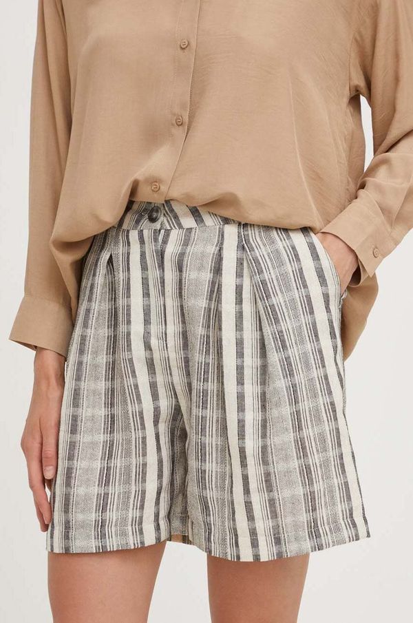 Answear Lab Kratke hlače s dodatkom lana Answear Lab boja: bež, s uzorkom, visoki struk