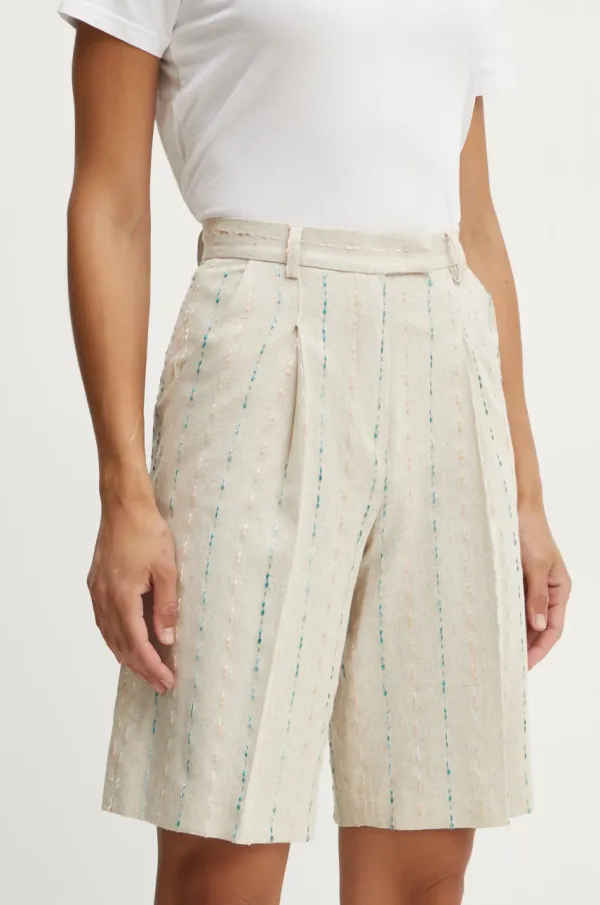 Fracomina Kratke hlače s dodatkom lana Fracomina boja: bež, s aplikacijom, visoki struk, FS25SV6003W788N8