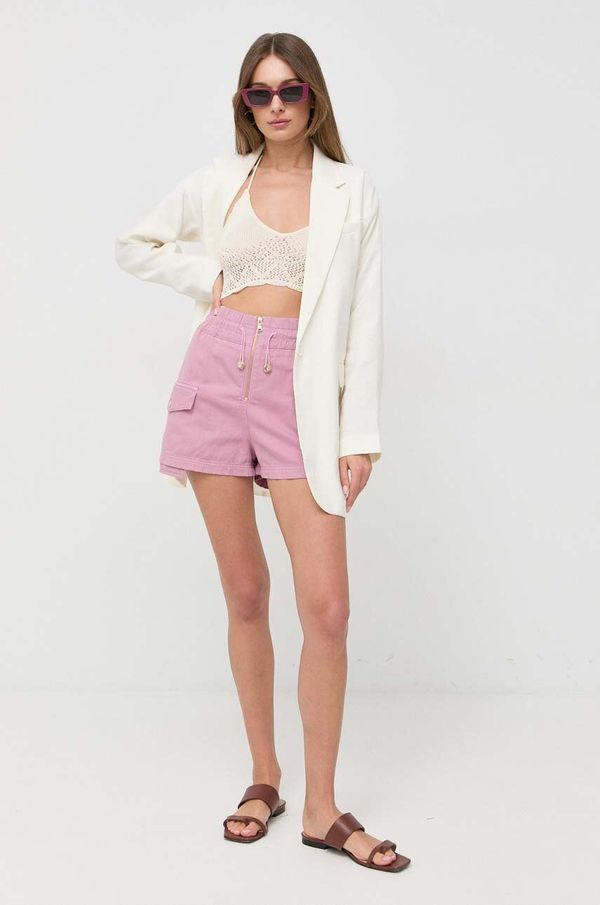 Patrizia Pepe Kratke hlače s dodatkom lana Patrizia Pepe boja: ružičasta, glatki materijal, visoki struk