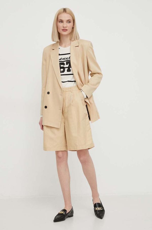 Tommy Hilfiger Kratke hlače s dodatkom lana Tommy Hilfiger boja: bež, bez uzorka, visoki struk