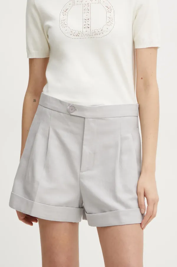 Twinset Kratke hlače s dodatkom lana Twinset boja: siva, bez uzorka, visoki struk, 251TP2764